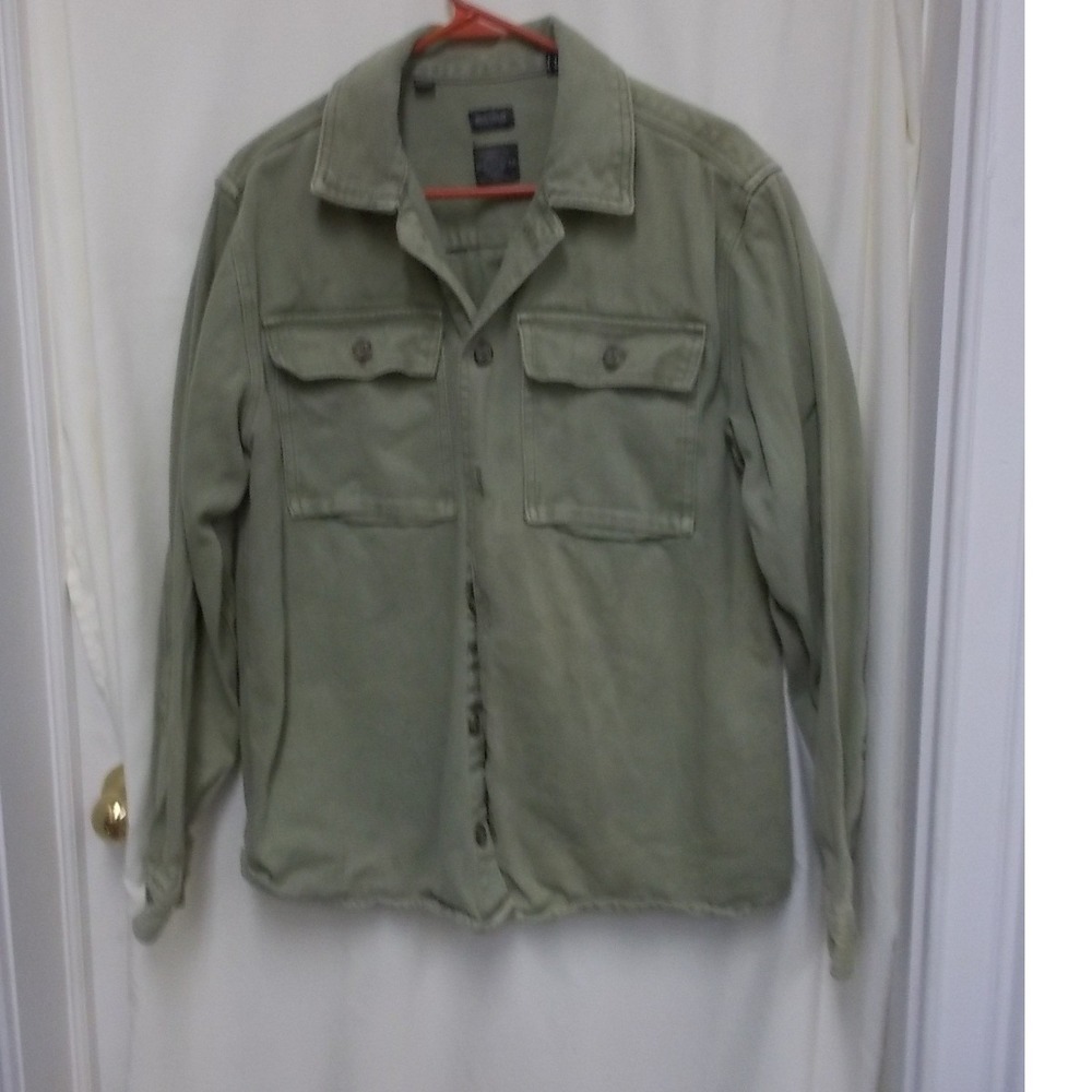 Buffalo David Bitton Mens Olive Green Cotton Twill Button Up Shirt Jacket Medium